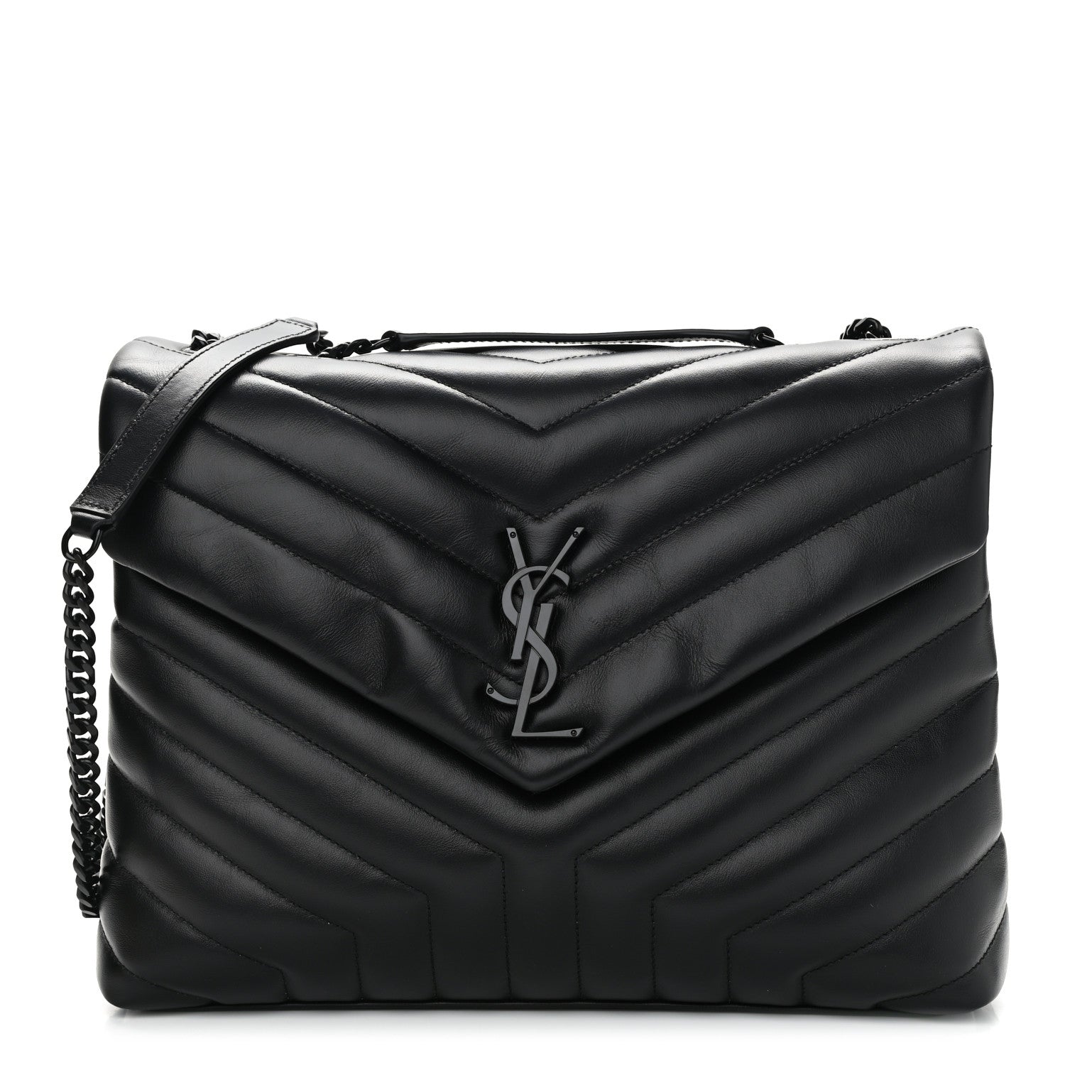 Saint Laurent Calfskin Y Quilted Monogram Medium Loulou Chain Satchel Black 1 of 12