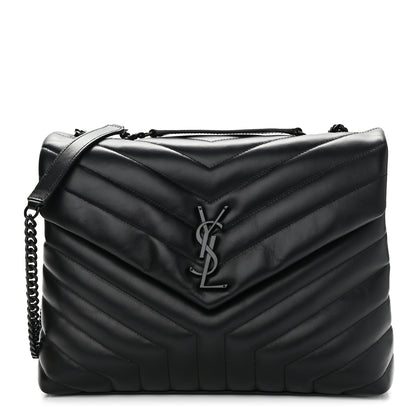 Saint Laurent Calfskin Y Quilted Monogram Medium Loulou Chain Satchel Black 1 of 12
