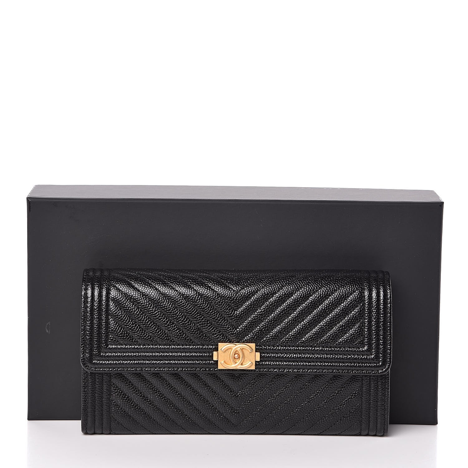 Chanel Caviar Chevron Quilted Boy Flap Wallet Black 9 of 9