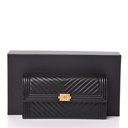 Chanel Caviar Chevron Quilted Boy Flap Wallet Black 9 of 9