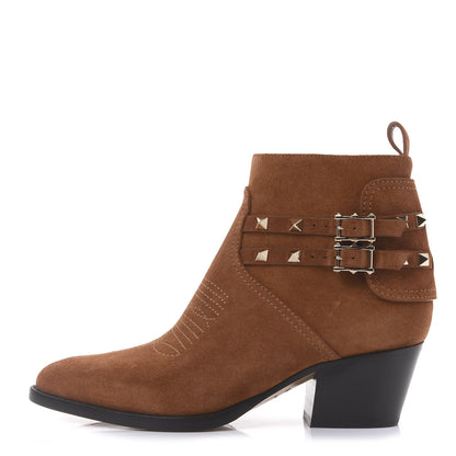 Valentino Garavani Suede Rockstud Double Buckle 50mm Cowboy Ankle Boots 37 Selleria 1 of 9