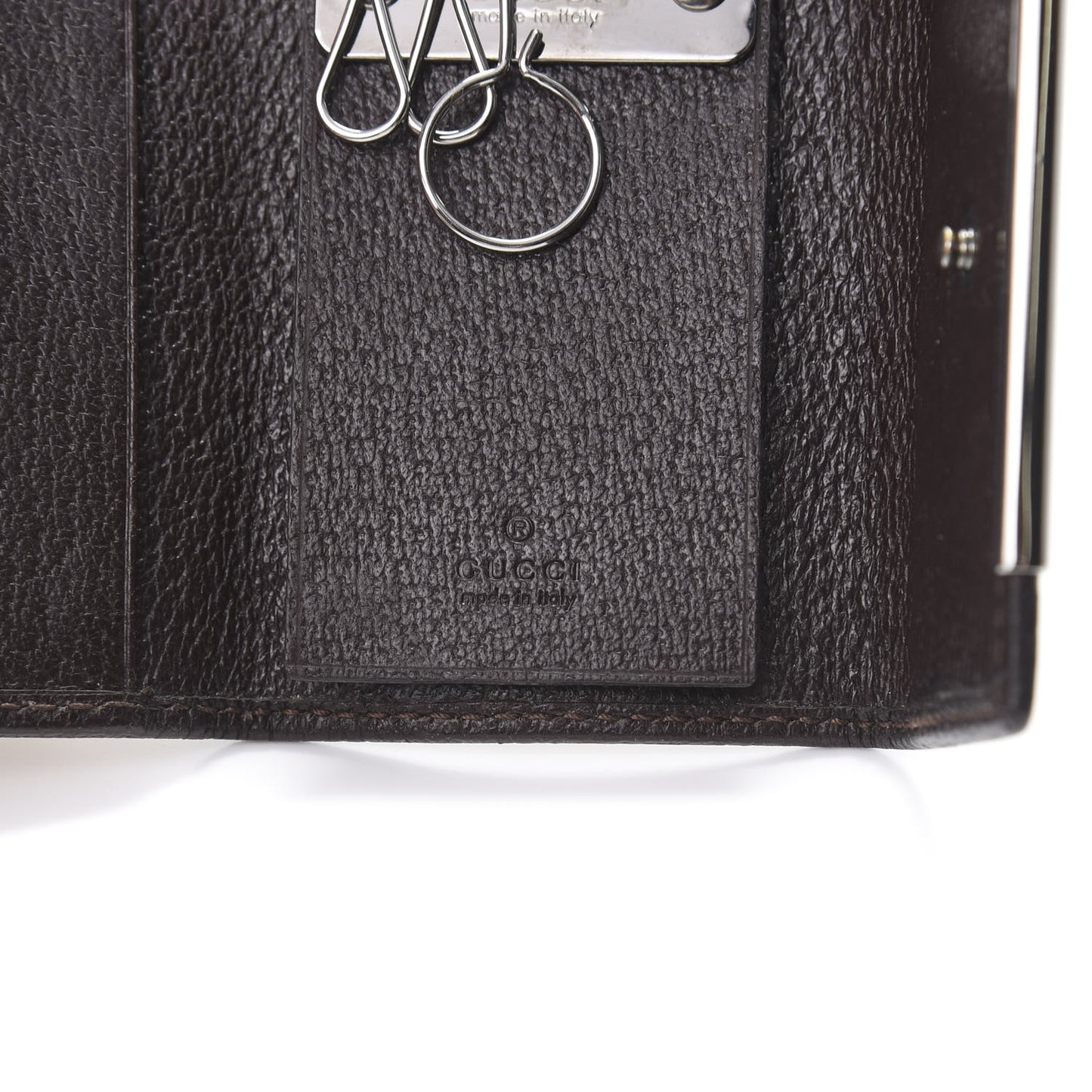 Monogram Textured Calfskin Metal Bar 6 Key Holder Case Beige Ebony Cocoa