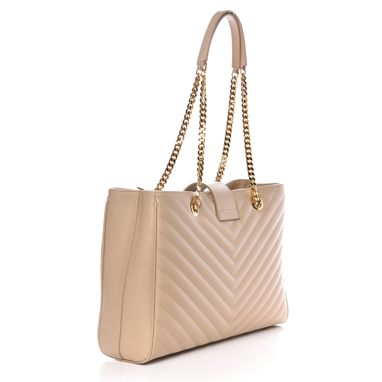 Saint Laurent Grain De Poudre Matelasse Chevron Monogram Shopping Bag Dark Beige 3 of 9