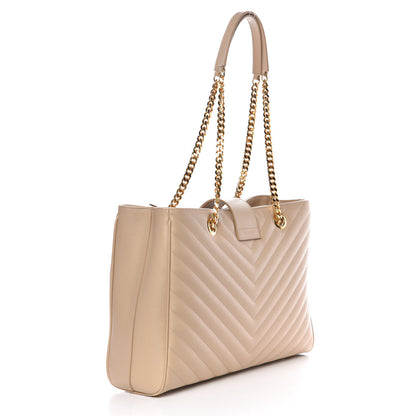 Saint Laurent Grain De Poudre Matelasse Chevron Monogram Shopping Bag Dark Beige 3 of 9