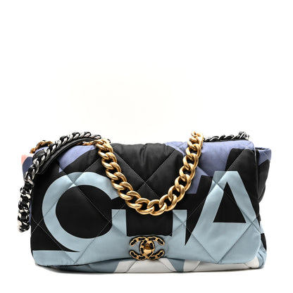 Chanel Silk Maxi Scarf Chanel 19 Flap Black Blue White 1 of 10