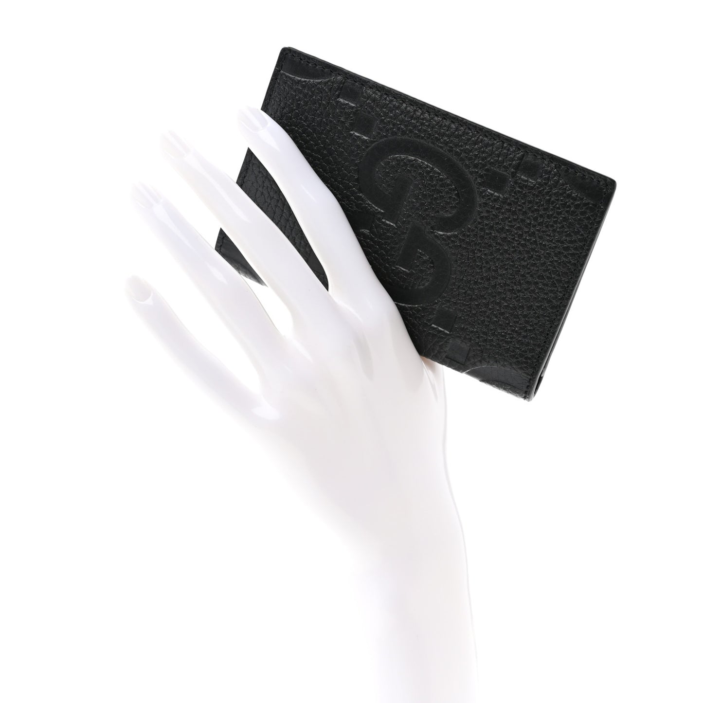 Piuma Calfskin Jumbo GG Embossed Card Case Black