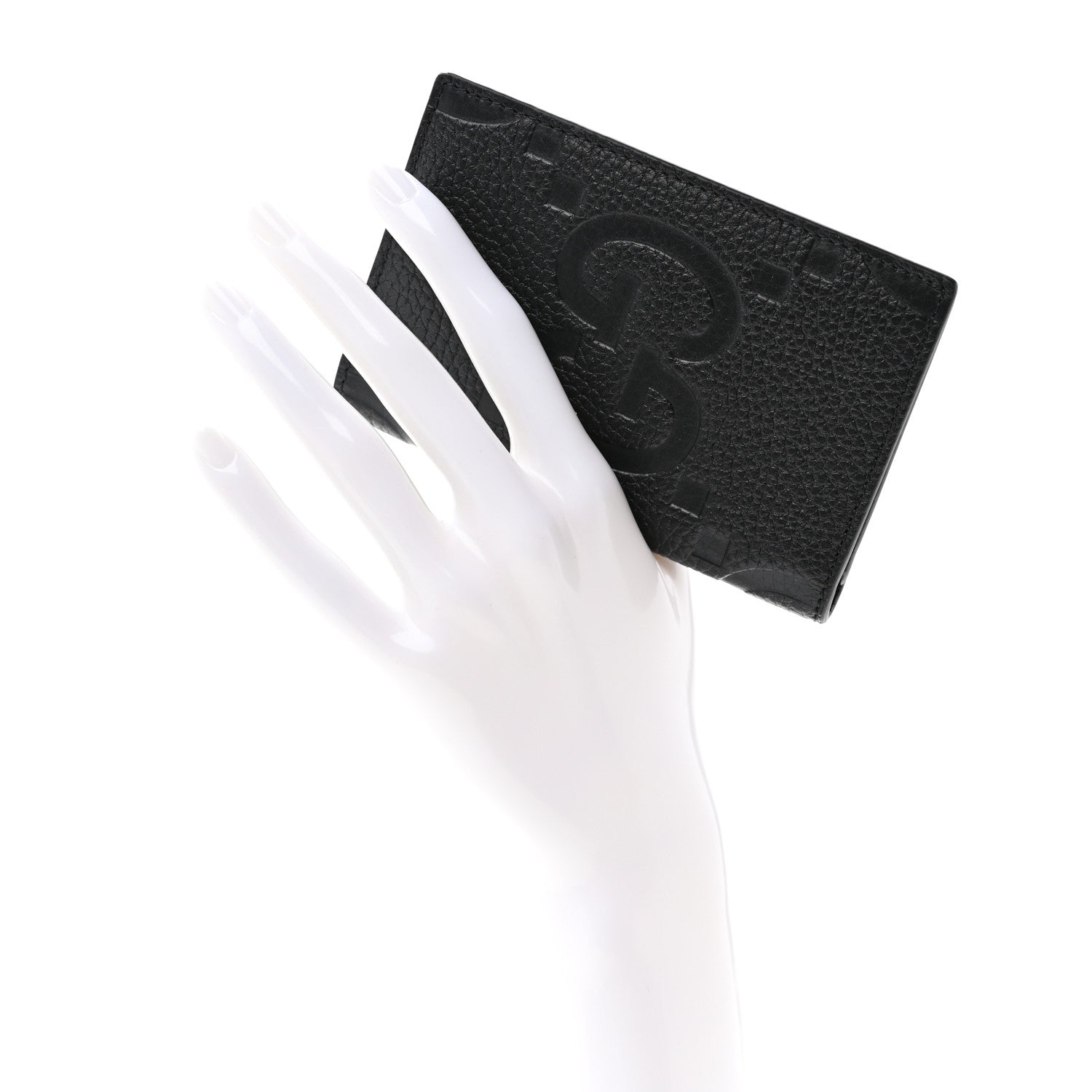 Gucci Piuma Calfskin Jumbo GG Embossed Card Case Black 2 of 7