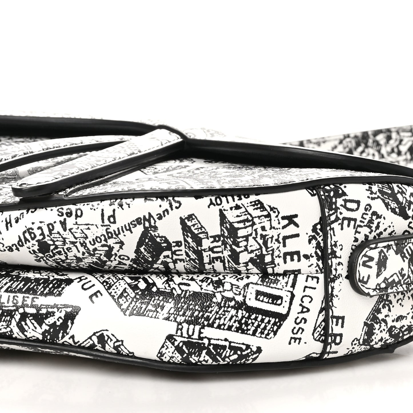 Calfskin Plan De Paris Printed Saddle Bag With Strap White Black