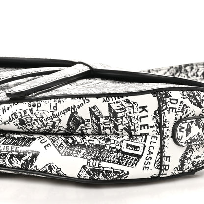 Christian Dior Calfskin Plan De Paris Printed Saddle Bag With Strap White Black 10 of 10