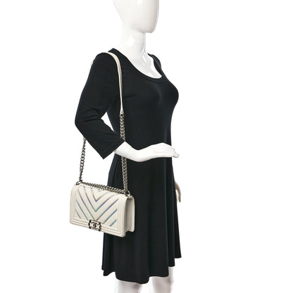 Chanel Lambskin Iridescent PVC Chevron Quilted Medium Boy Flap White Silver 2 of 10