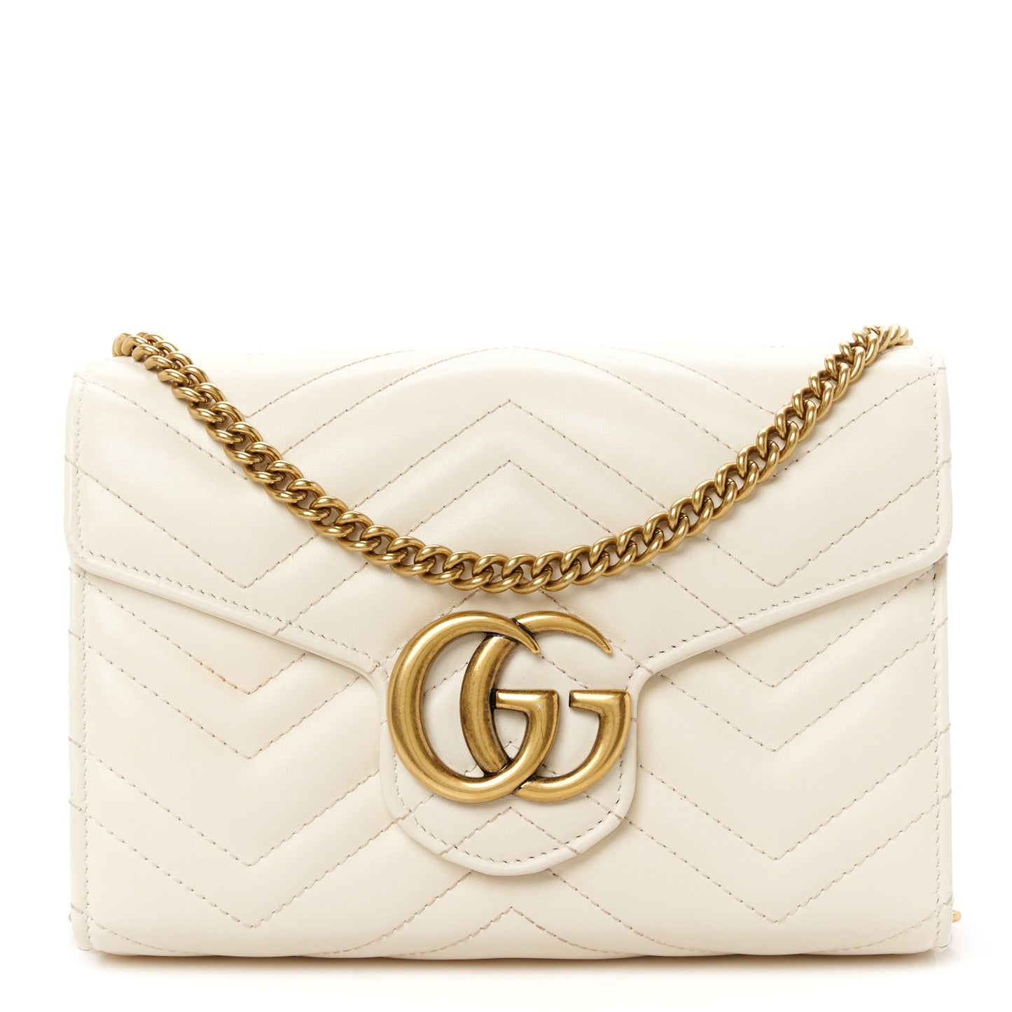 Calfskin Matelasse GG Marmont Chain Wallet Mystic White