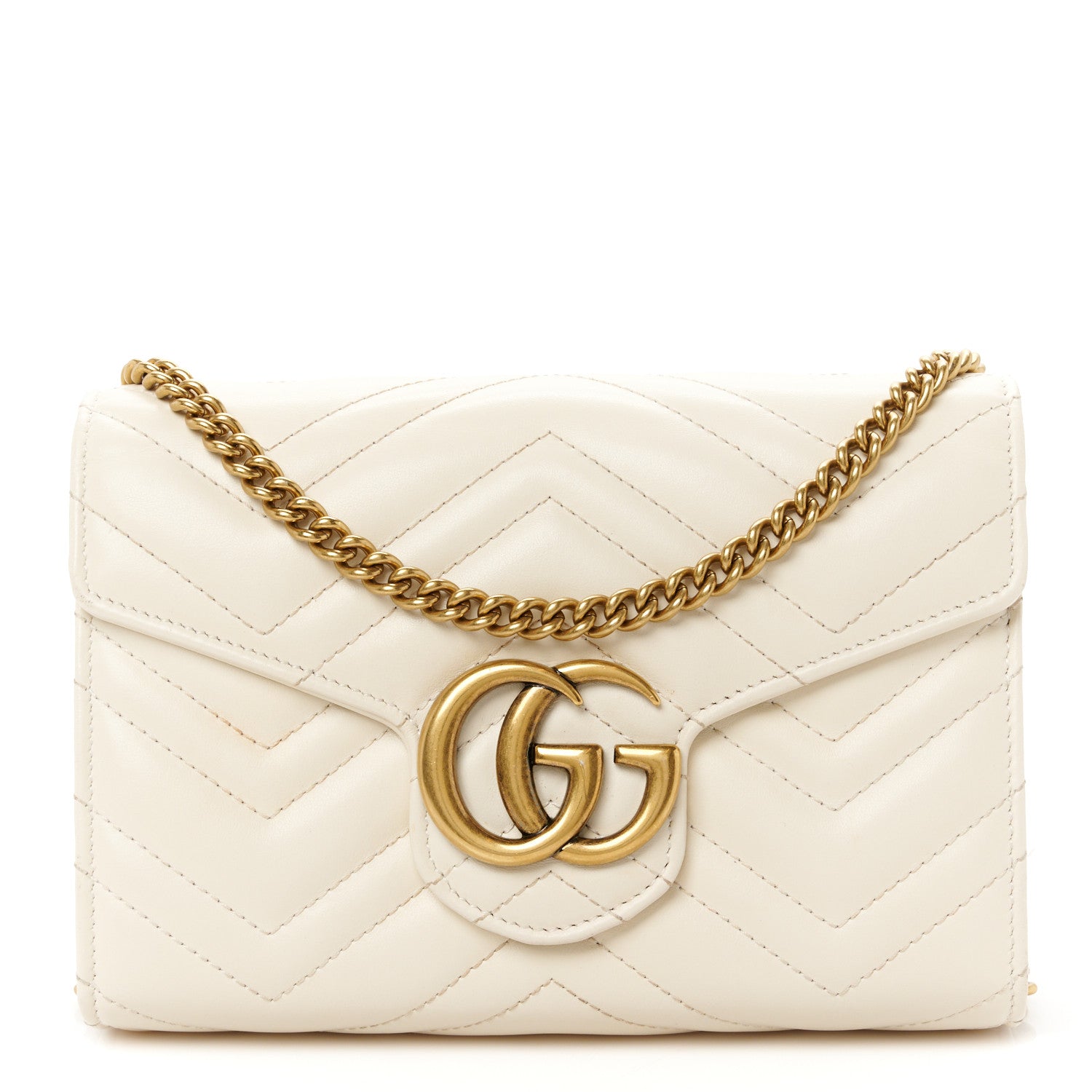 Gucci Calfskin Matelasse GG Marmont Chain Wallet Mystic White 1 of 11