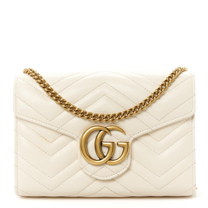 Gucci Calfskin Matelasse GG Marmont Chain Wallet Mystic White 1 of 11