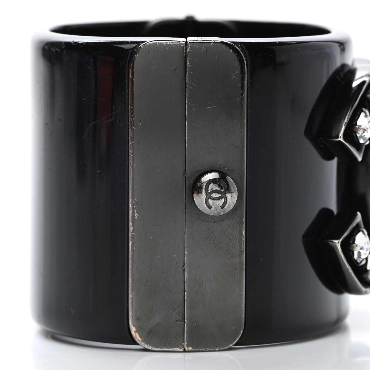 Chanel Resin Ruthenium Crystal CC Cuff Black 5 of 5