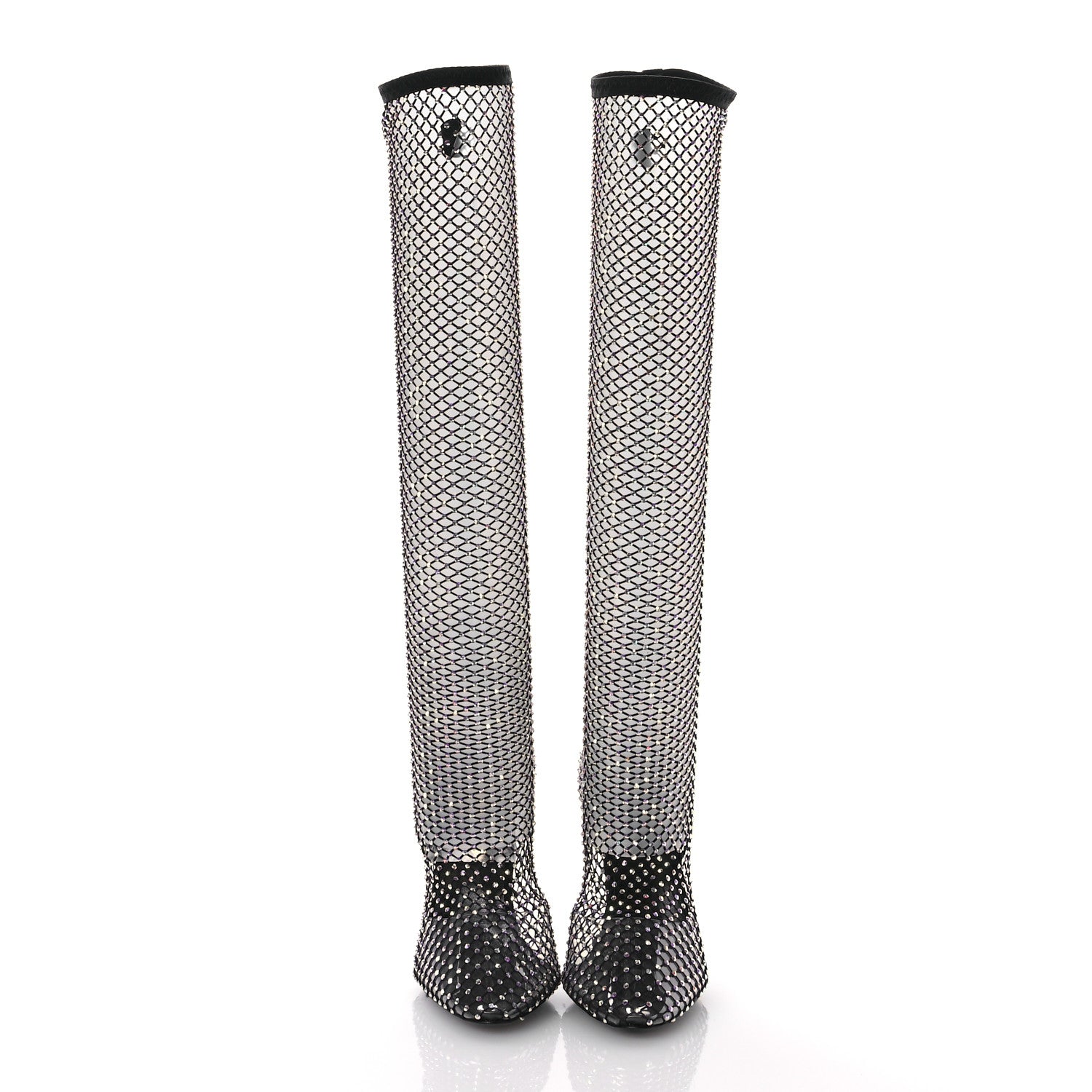 Saint Laurent Mesh Crystal Suede Koller 110 Knee High Boots 38.5 Black 3 of 10