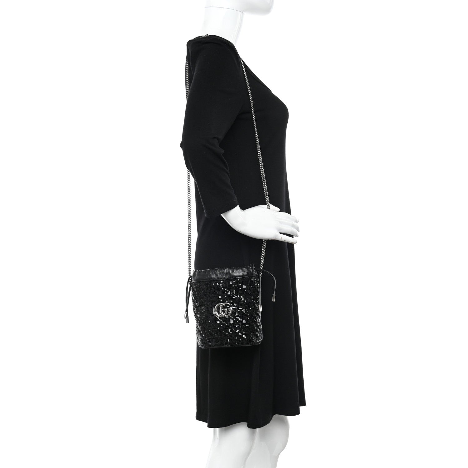 Gucci Sequin Mini GG Marmont 2.0 Bucket Bag Black 2 of 9