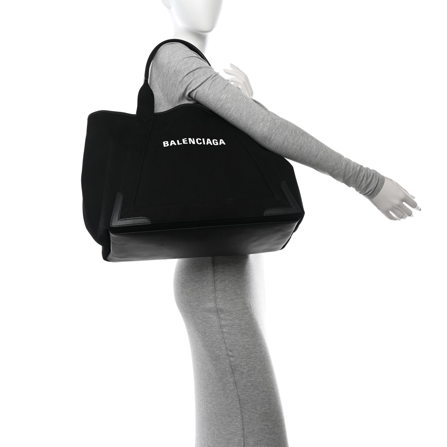 Balenciaga Cotton Canvas Calfskin M Navy Cabas Black White 2 of 16