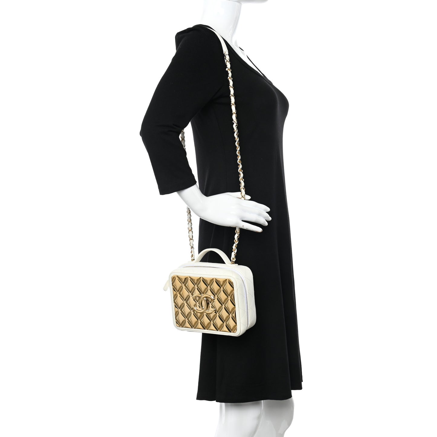 Lambskin Quilted Golden Plate Vanity Case White Gold