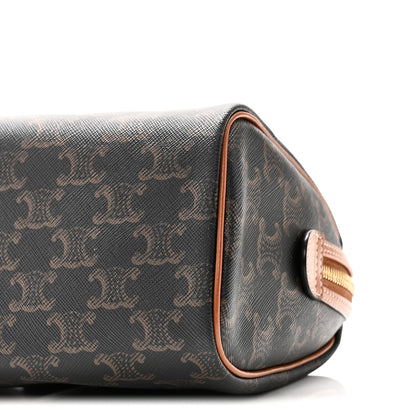 Celine Triomphe Canvas Calfskin Small Boston Bag Tan 9 of 10