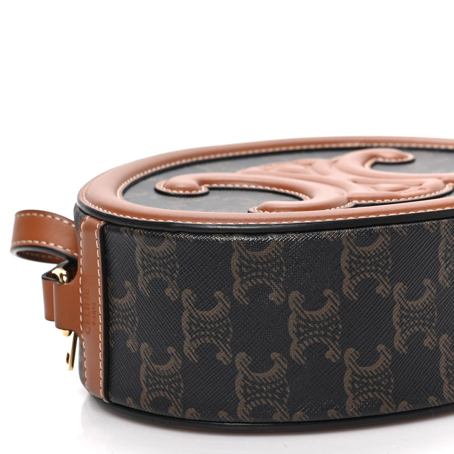 Celine Canvas Calfskin Cuir Triomphe Oval Purse Crossbody Tan 8 of 8