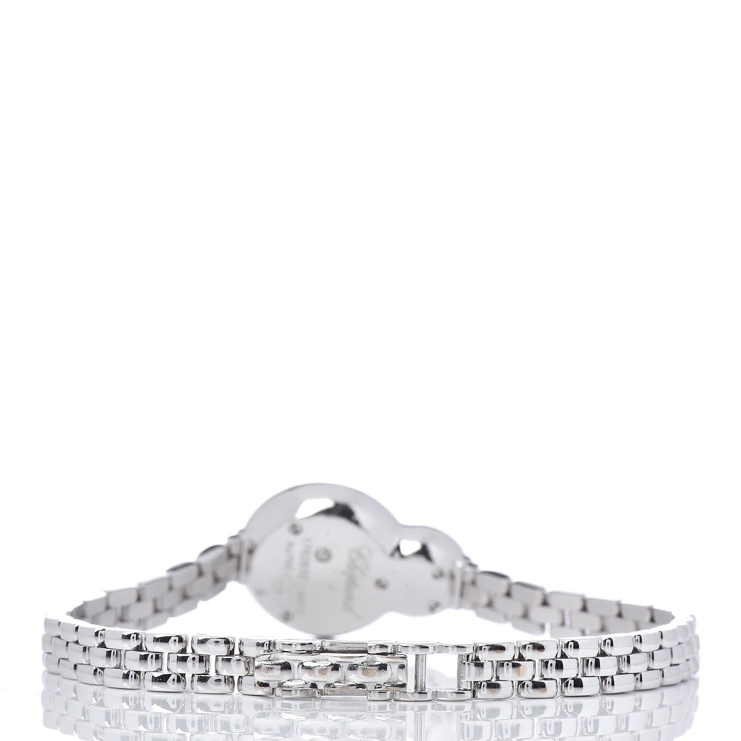 18K White Gold Diamond Pave Bezel Mother of Pearl 20mm Happy Eight Quartz Watch