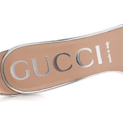 Gucci Nappa Silk Crystal GG Ankle Strap High Heel Sandals 38.5 Argento 7 of 13