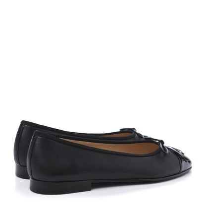 Chanel Lambskin Patent Cap Toe Ballerina Flats 38 Black 4 of 9