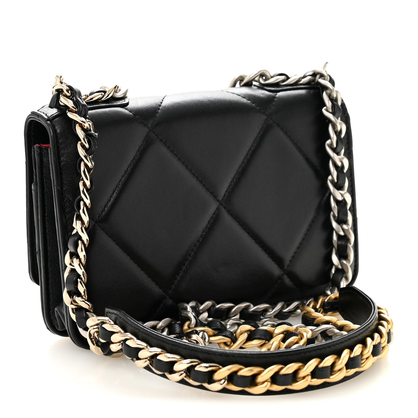 Lambskin Quilted Chanel 19 Wallet On Chain WOC Black