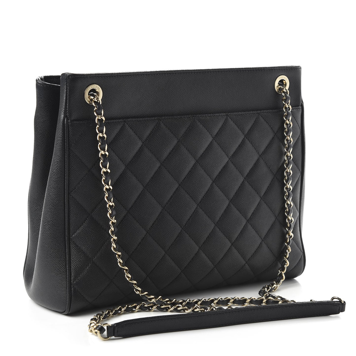 Caviar Quilted In Out Flap Shopping Tote Black