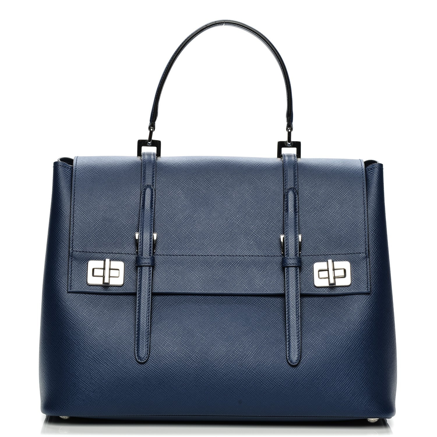 Prada Saffiano Cuir Convertible Top Handle Tote Bleuette 1 of 8