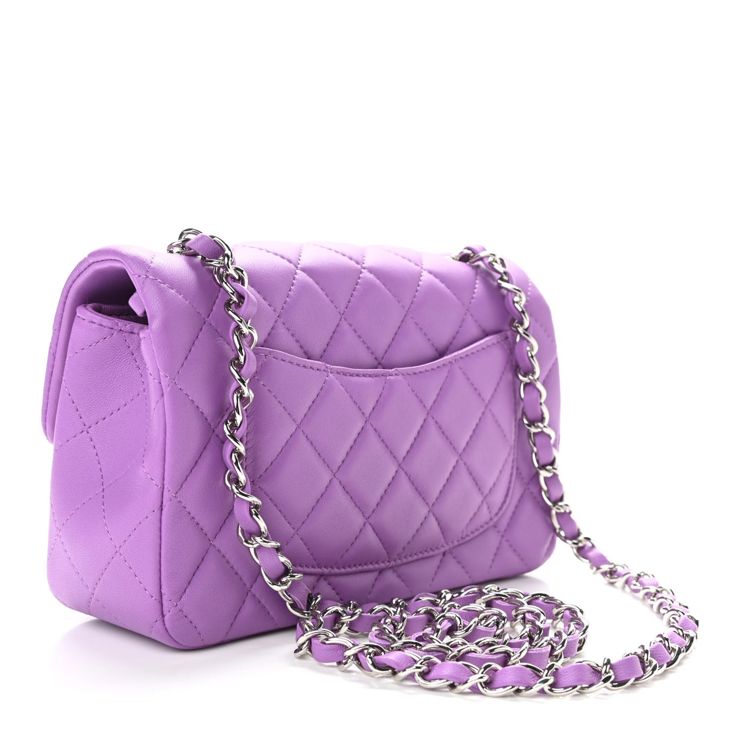 Lambskin Quilted Mini Rectangular Flap Purple