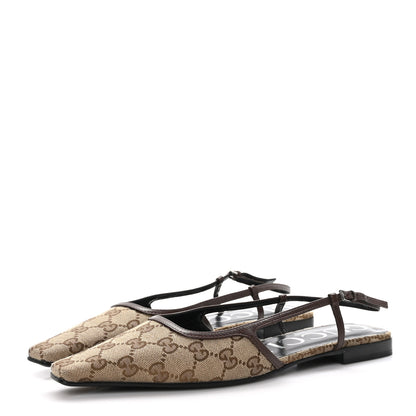 Gucci GG Monogram Malaga Kid Square G 35mm Slingback Pumps 40 Beige Ebony New Acero 3 of 8