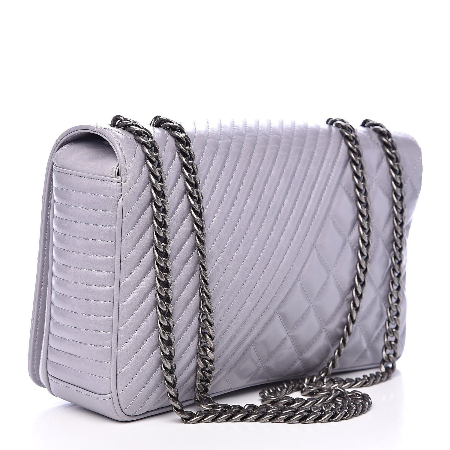 Chanel Glazed Calfskin Quilted Medium Coco Boy Flap Light Grey 3 of 11