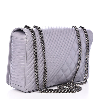 Chanel Glazed Calfskin Quilted Medium Coco Boy Flap Light Grey 3 of 11