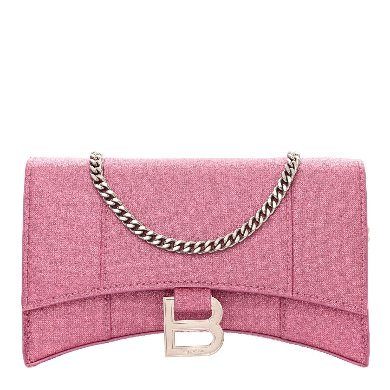 Balenciaga Sparkling Fabric XS Hourglass Wallet On Chain Sweet Pink 1 of 11