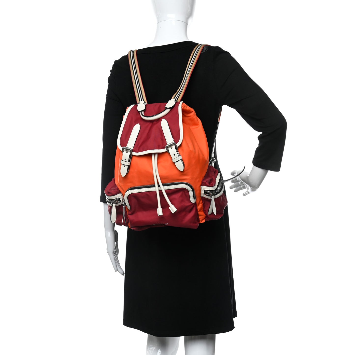 Nylon Medium Colorblock Rucksack Backpack Orange Red Parade