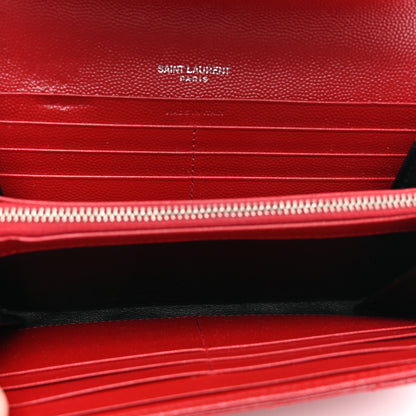 Saint Laurent Grain De Poudre Matelasse Chevron Monogram Flap Wallet Red 5 of 8