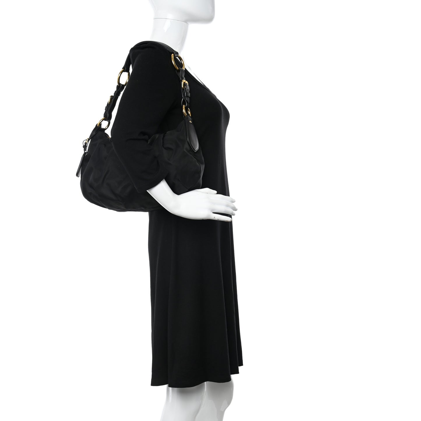 Tessuto Nylon Pleated Shoulder Bag Black