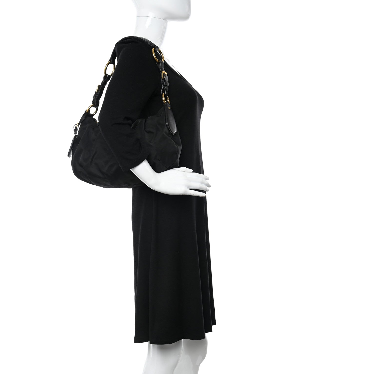 Prada Tessuto Nylon Pleated Shoulder Bag Black 3 of 17