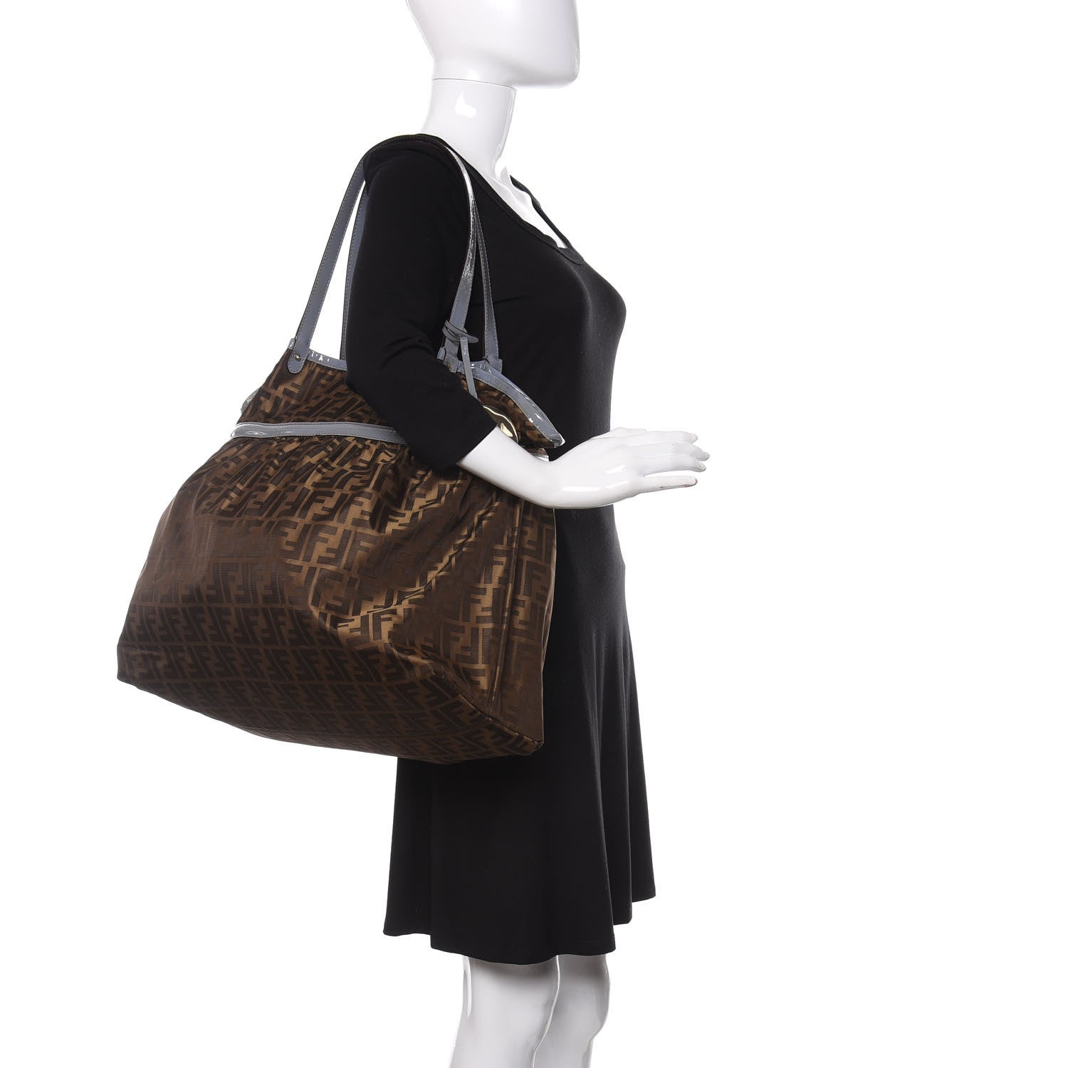 Fendi Nylon Zucca Patent Large Chef Shopper Tote Blue 2 of 9