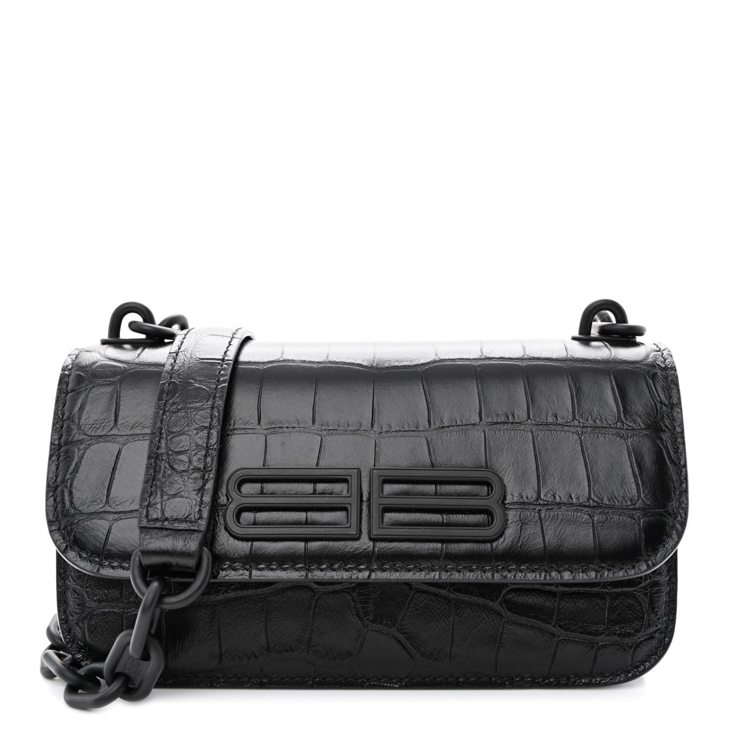 Extra Supple Calfskin Monochrome Crocodile Embossed Gossip Chain Bag XS Black