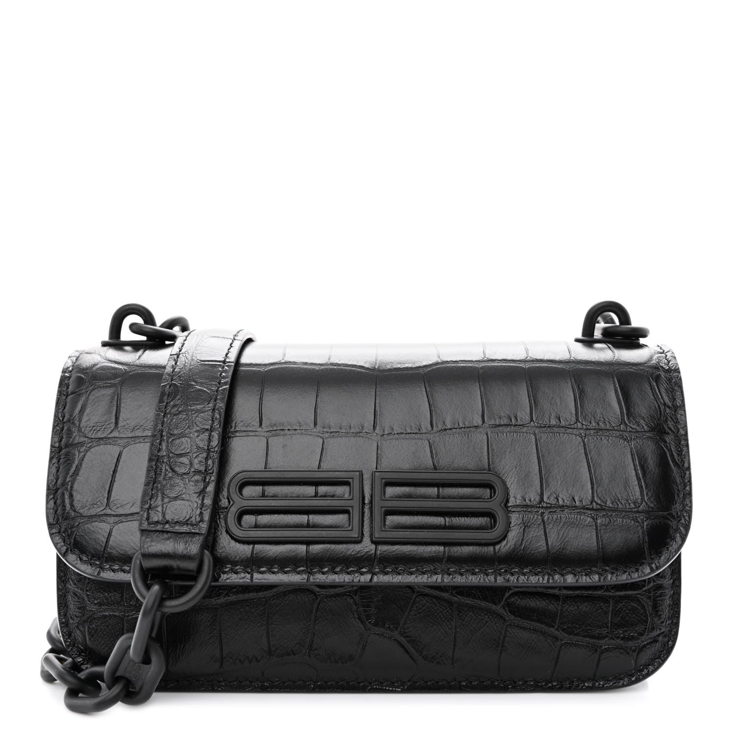 Balenciaga Extra Supple Calfskin Monochrome Crocodile Embossed Gossip Chain Bag XS Black 1 of 10