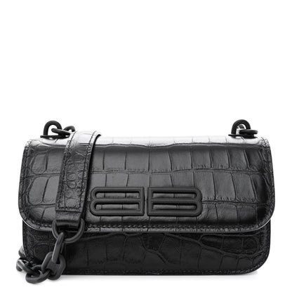 Balenciaga Extra Supple Calfskin Monochrome Crocodile Embossed Gossip Chain Bag XS Black 1 of 10
