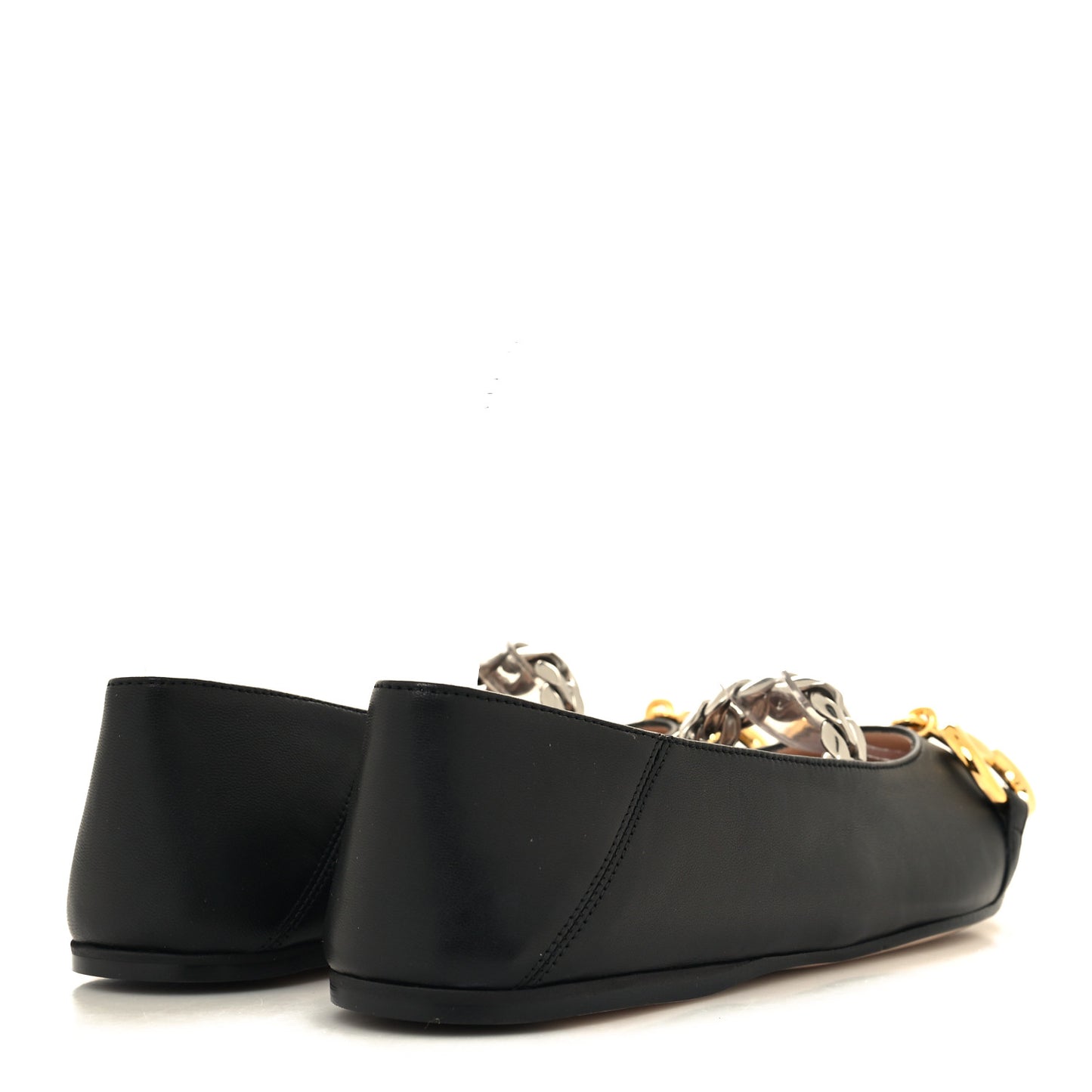 Nappa Lumiere Deva Horsebit Chain Embellished Flats 36 Black