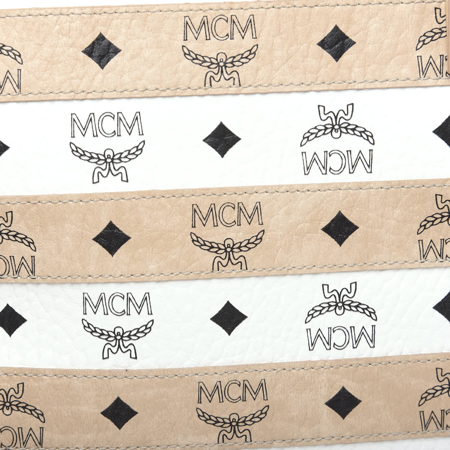 MCM Visetos Striped Medium Anya Shopper Tote White Beige 10 of 10