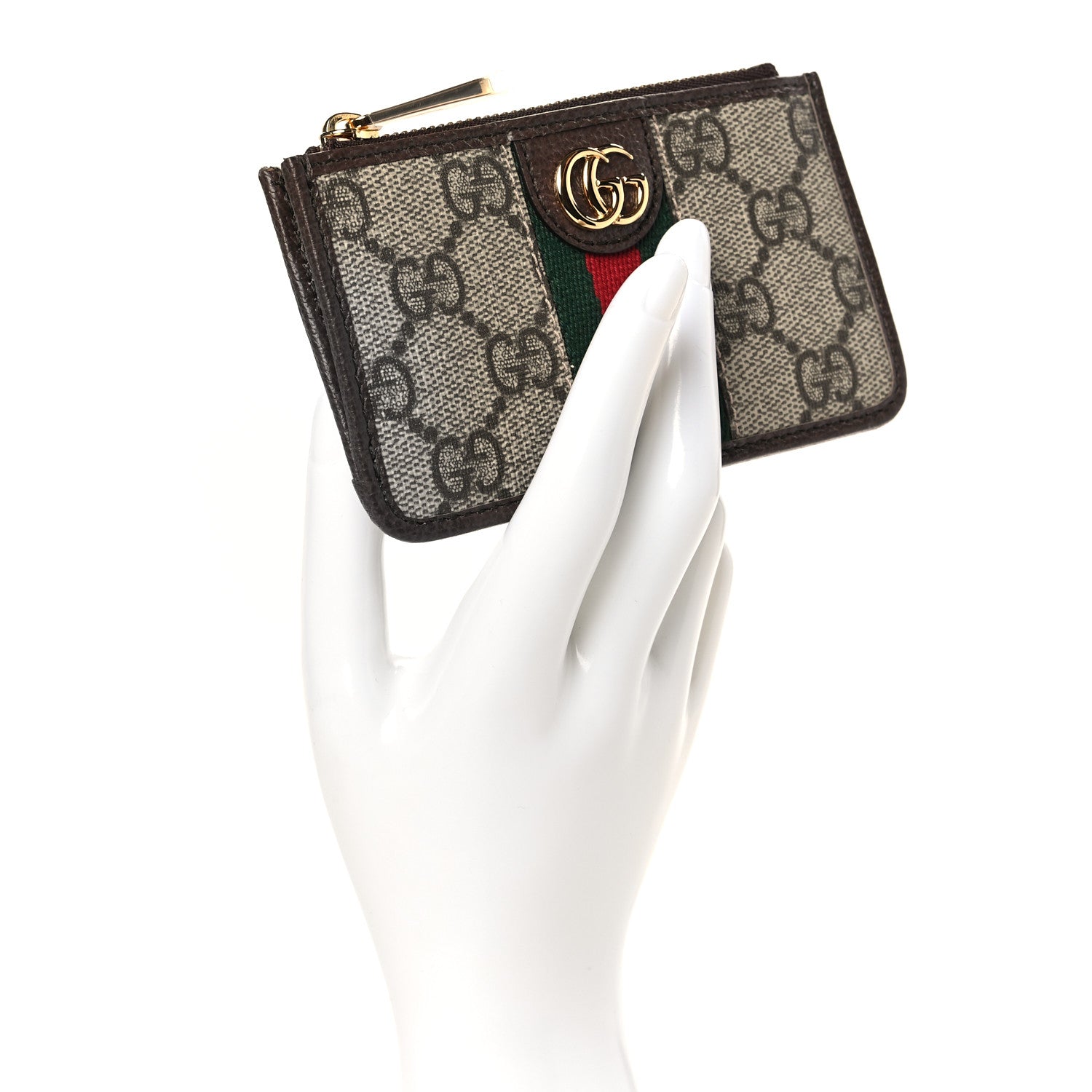 Gucci GG Supreme Monogram Web Ophidia Zip Card Case Brown 2 of 7