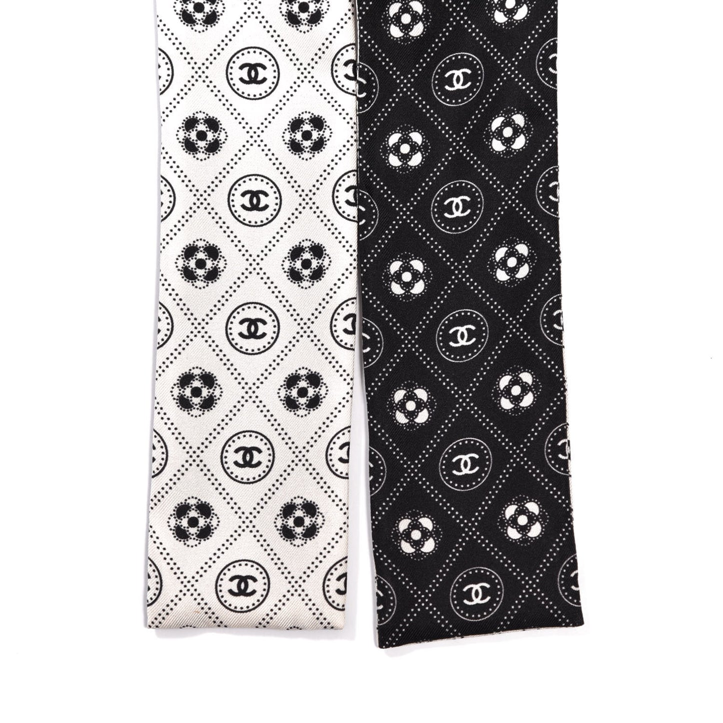 Silk CC Polka Dot Slim Bandeau Scarf Black Ecru