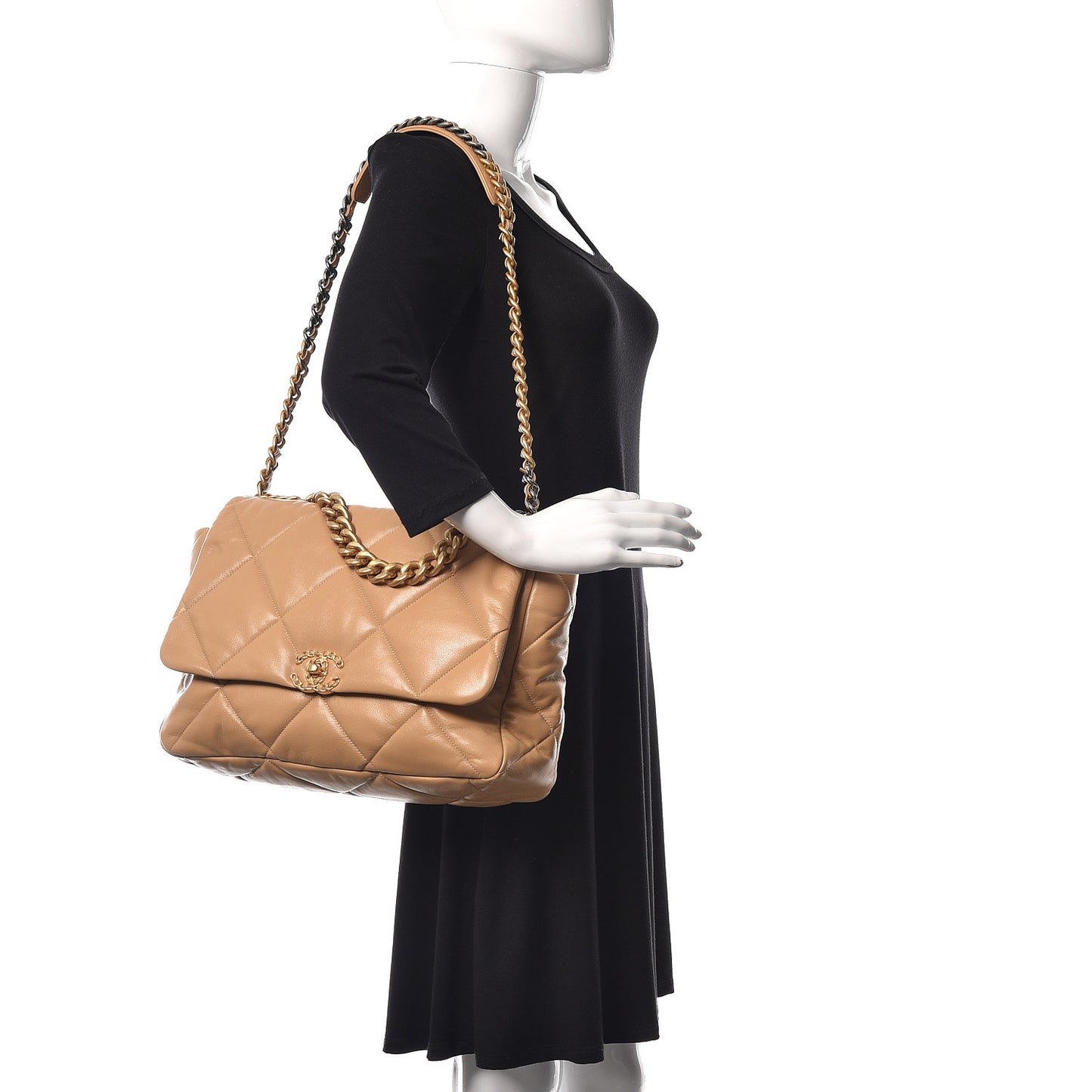 Lambskin Quilted Maxi Chanel 19 Flap Light Beige