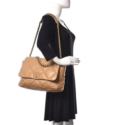 Chanel Lambskin Quilted Maxi Chanel 19 Flap Light Beige 2 of 9