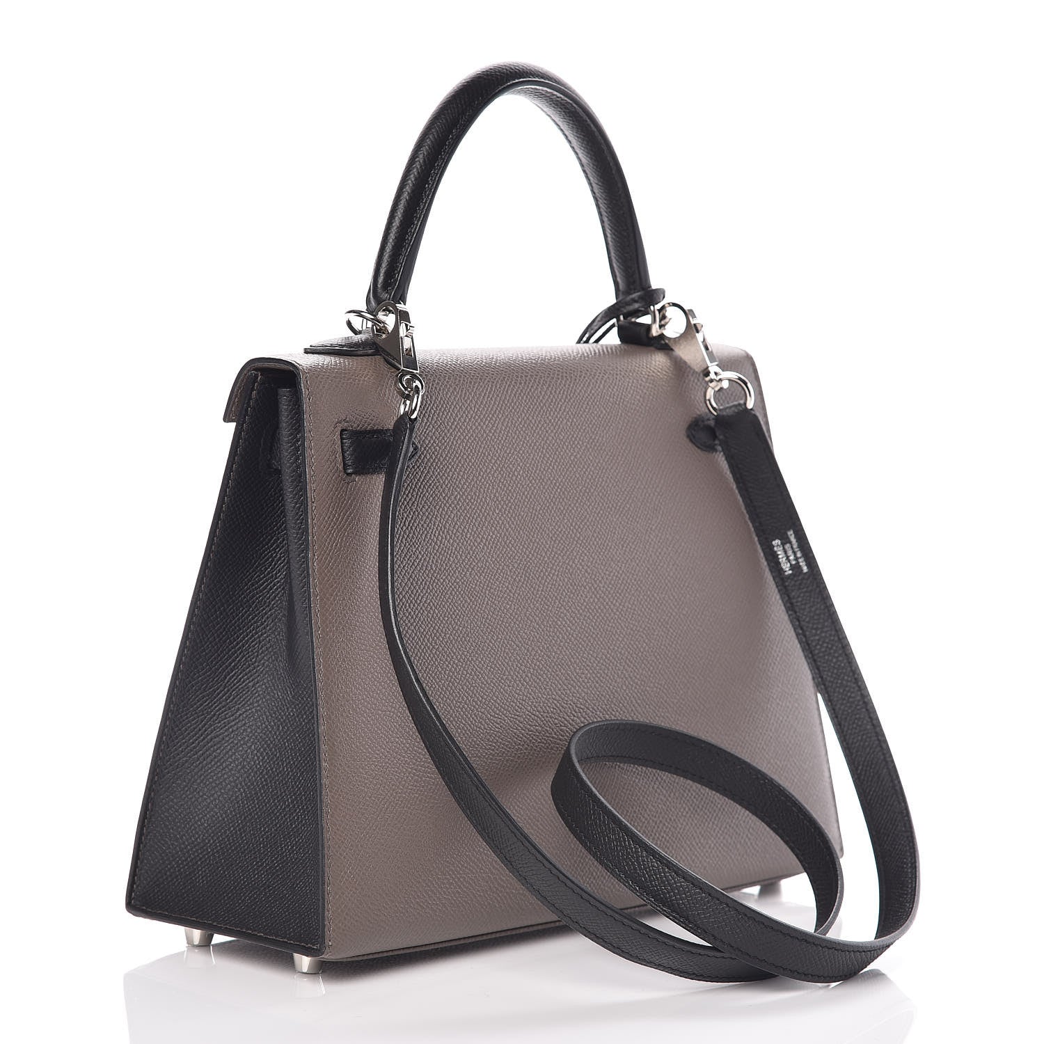 Hermes Epsom Bi Color Horseshoe Kelly Sellier 25 Etain Black 4 of 40